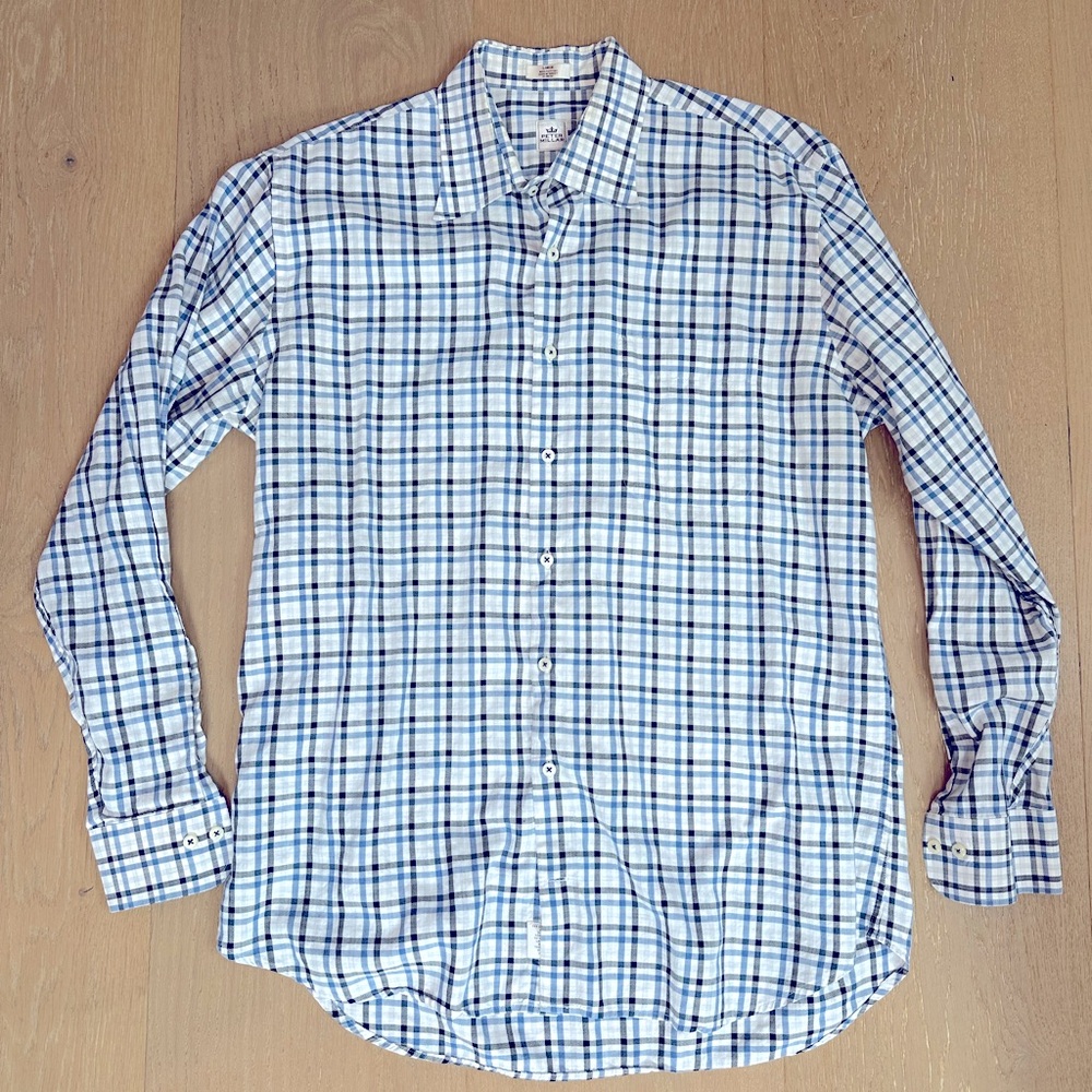 Peter Millar button-down shirt size Large blue plaid